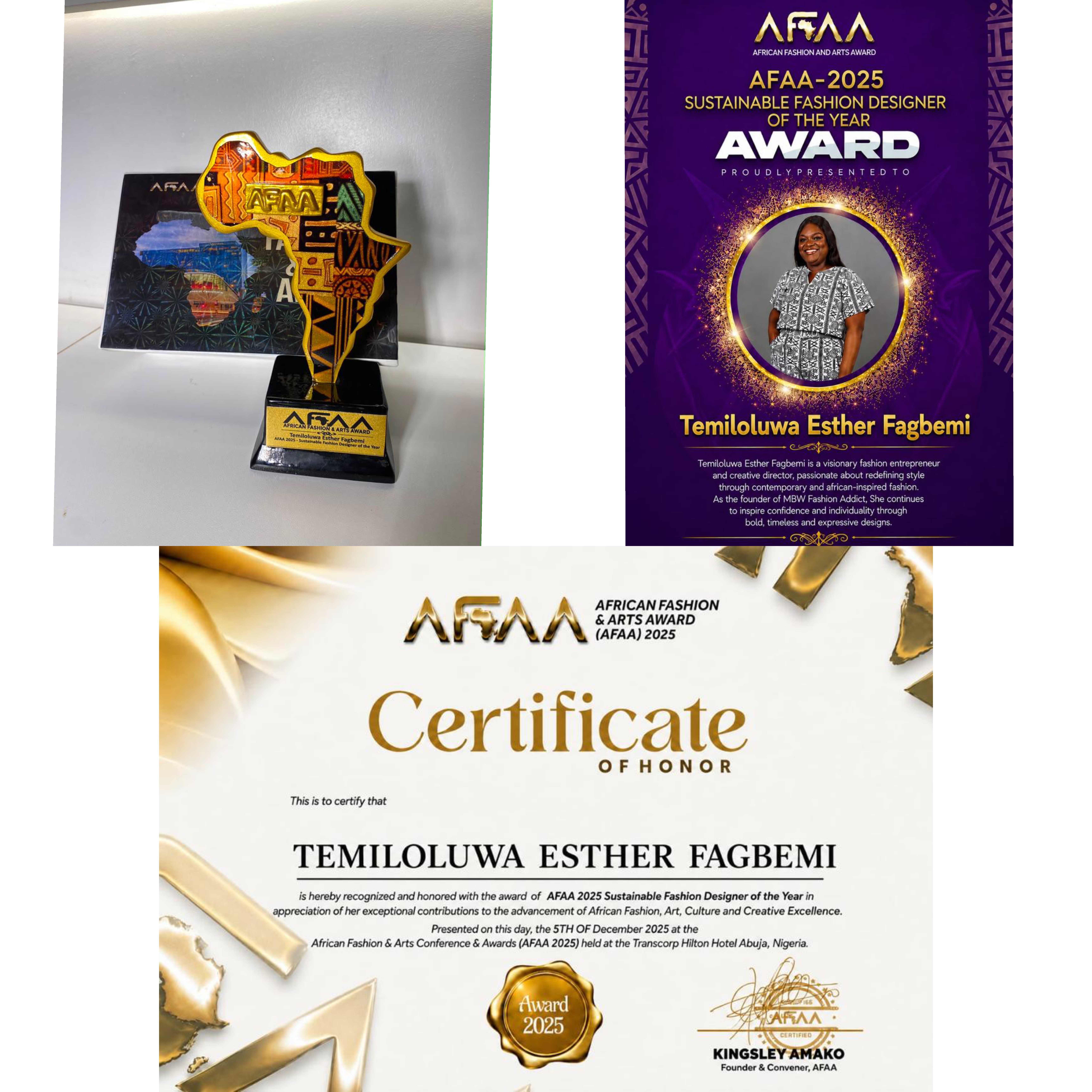 Image of the award and certifocay